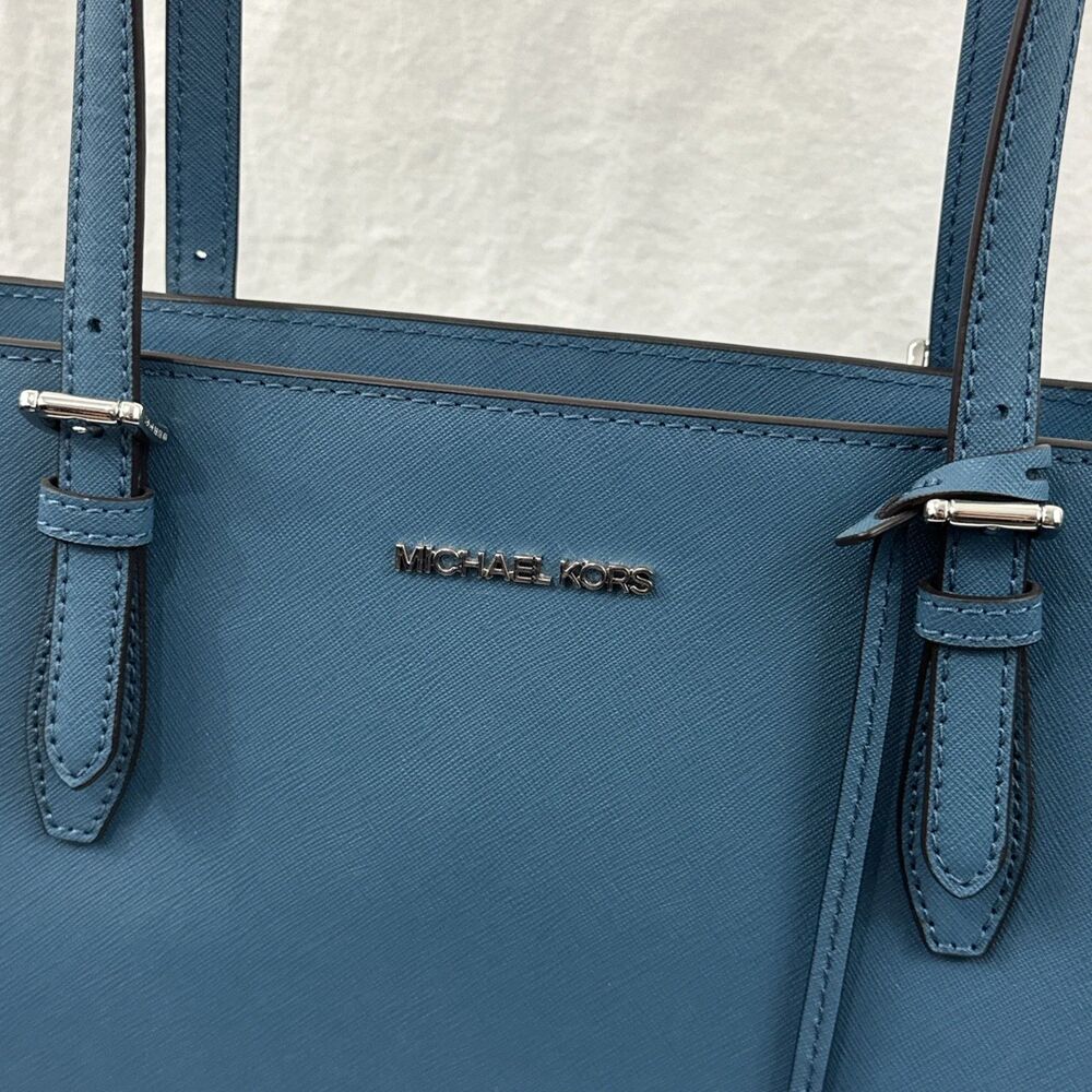Michael Kors Gilly Drawstring Blue Tote Bag Large Travel Designer Summer Classic - Picture 5 of 12